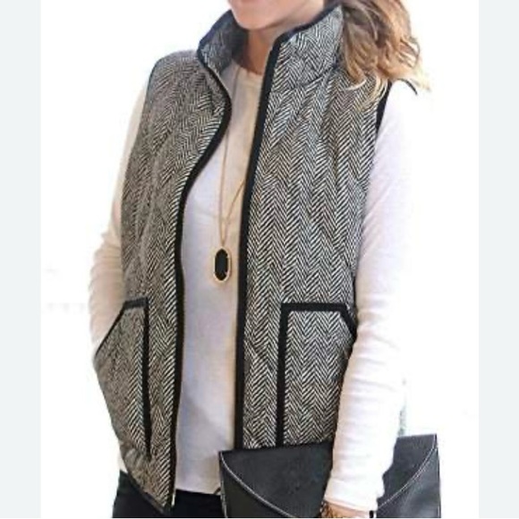 J. Crew Dark Grey‎ and White Herringbone Vest - Picture 1 of 5